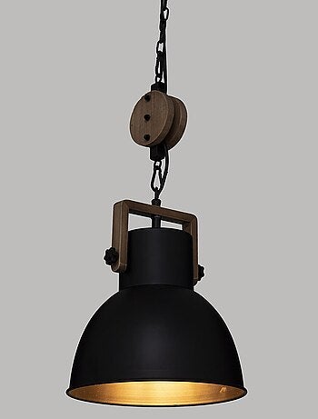 Suspension avec poulie en métal et bois