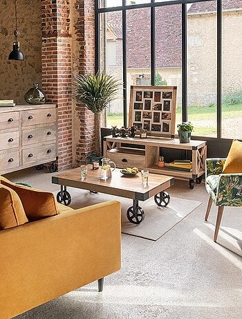 Suspension avec poulie en métal et bois