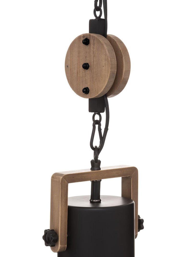 Suspension avec poulie en métal et bois Noir - Kiabi