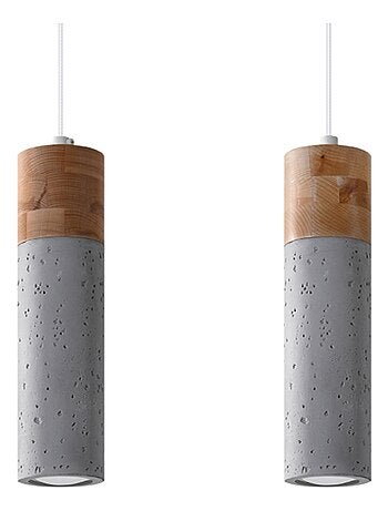 Suspension Béton Gris/Bois Naturel GU10 2 Zane