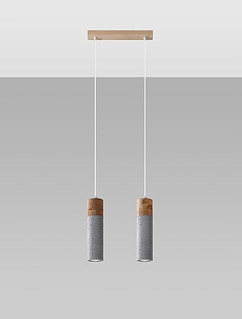 Suspension Béton Gris/Bois Naturel GU10 2 Zane