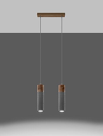 Suspension Béton Gris/Bois Naturel GU10 2 Zane