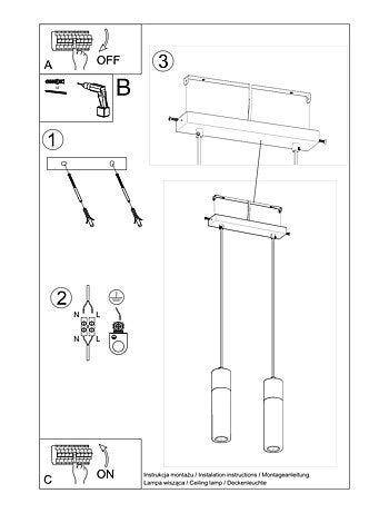 Suspension Béton Gris/Bois Naturel GU10 2 Zane