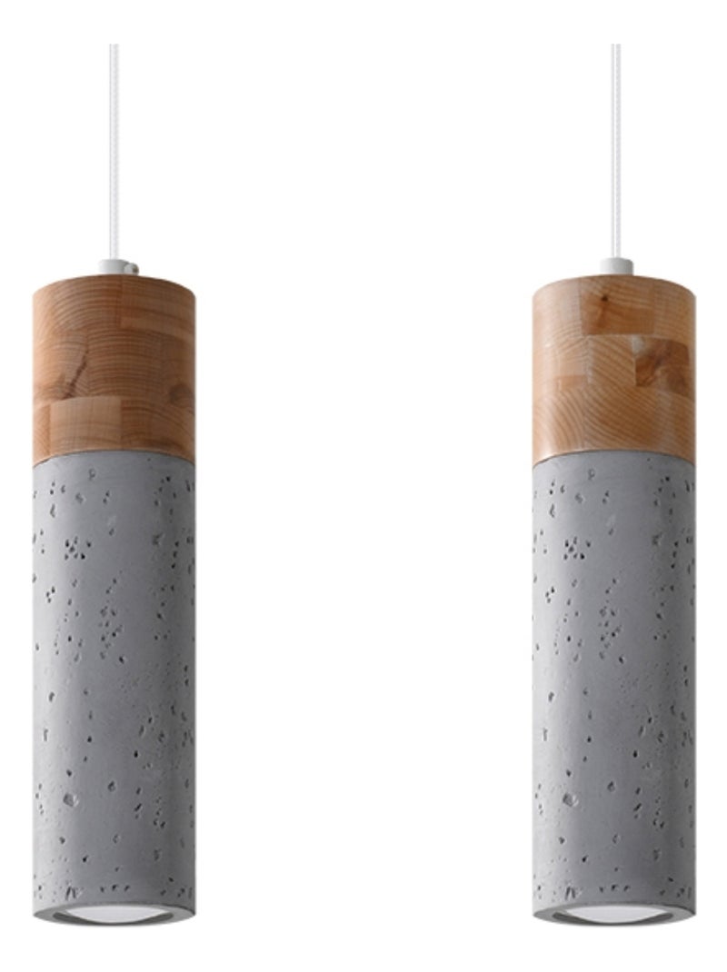 Suspension Béton Gris/Bois Naturel GU10 2 Zane Gris - Kiabi
