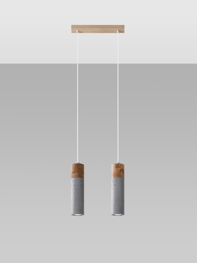 Suspension Béton Gris/Bois Naturel GU10 2 Zane Gris - Kiabi