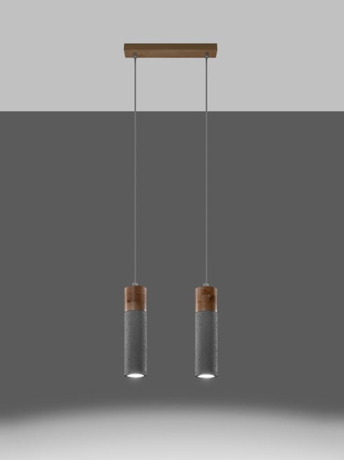 Suspension Béton Gris/Bois Naturel GU10 2 Zane - Kiabi