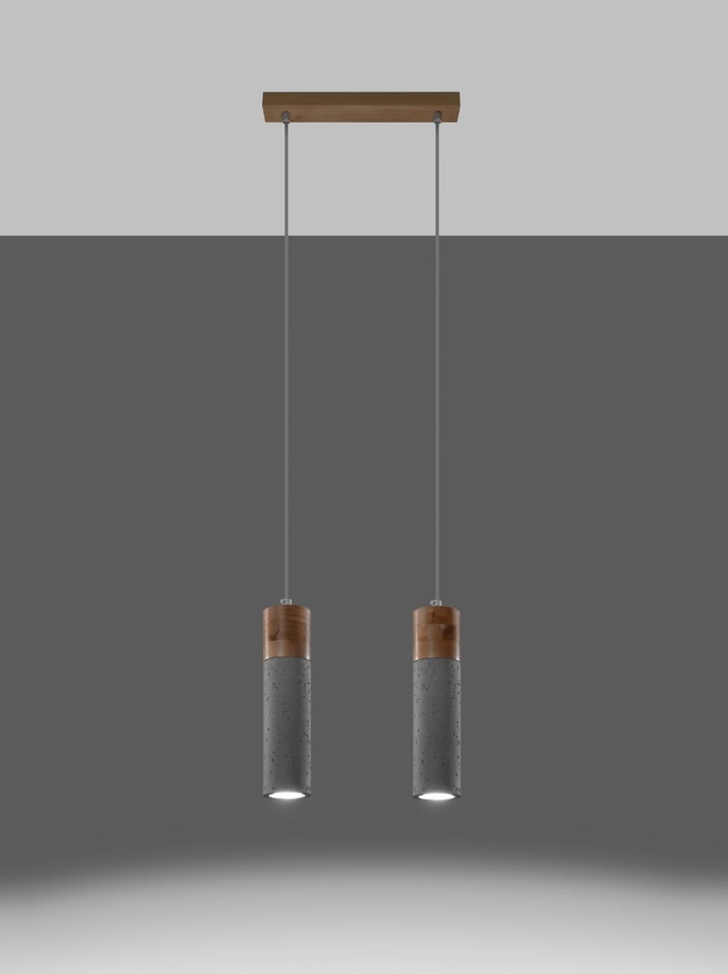 Suspension Béton Gris/Bois Naturel GU10 2 Zane Gris - Kiabi