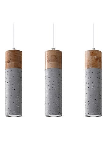 Suspension Béton Gris/Bois Naturel GU10 3 Zane