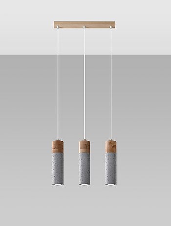 Suspension Béton Gris/Bois Naturel GU10 3 Zane