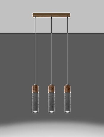Suspension Béton Gris/Bois Naturel GU10 3 Zane