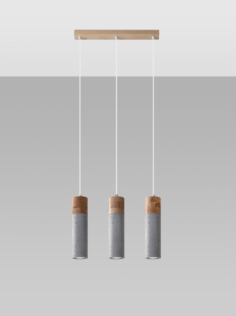 Suspension Béton Gris/Bois Naturel GU10 3 Zane Gris - Kiabi