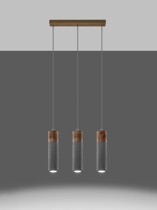 Suspension Béton Gris/Bois Naturel GU10 3 Zane - Kiabi