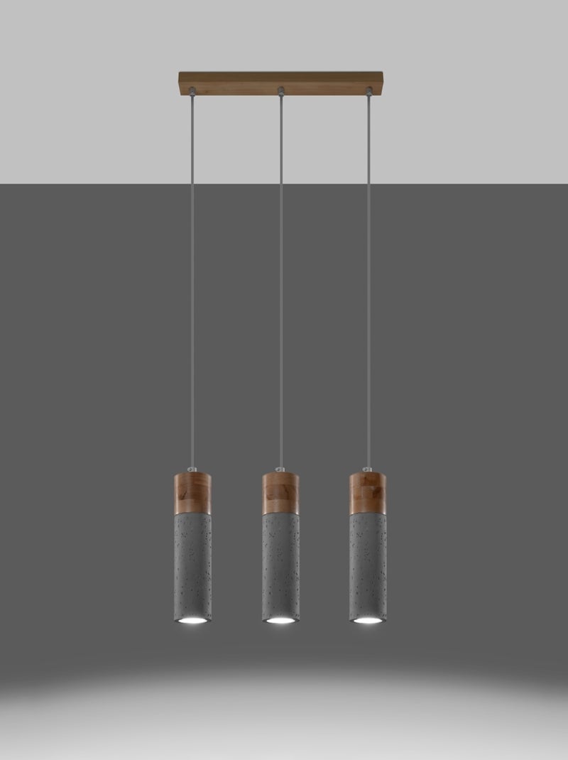 Suspension Béton Gris/Bois Naturel GU10 3 Zane Gris - Kiabi