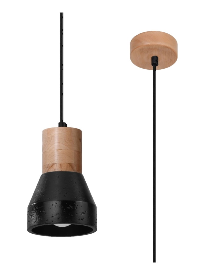 Suspension Béton Noir/Bois Naturel E27 1 Qubic Noir - Kiabi