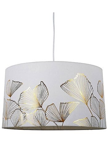 Suspension cylindrique Ginkgo blanc doré D40