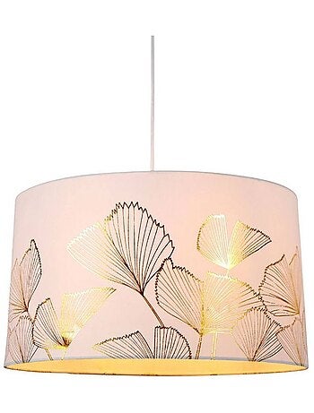 Suspension cylindrique Ginkgo blanc doré D40