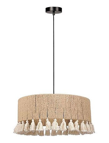 Suspension cylindrique métal coton Charlotte noire beige