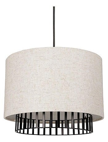 Suspension cylindrique métal lin Alma noire beige