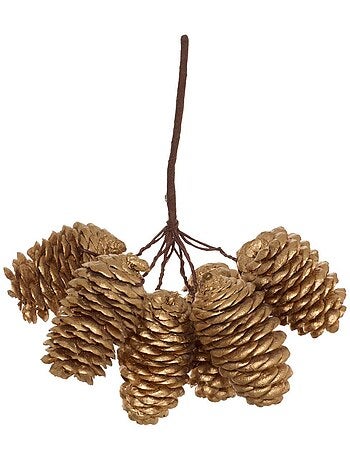 Suspension de sapin branche longue pomme de pin dorée 13 cm
