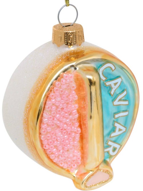 Suspension de sapin caviar en verre rose et blanc 8 cm - Kiabi