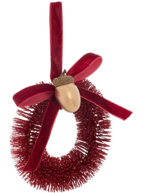 Suspension de sapin couronne de glands en plastique rouge et or d. 10 cm - Kiabi Suspension de sapin couronne de glands en plastique rouge et or d. 10 cm - Kiabi