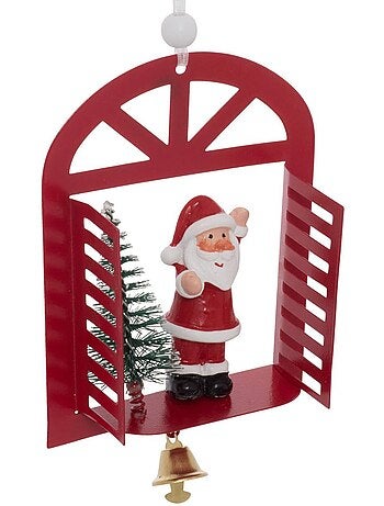 Suspension de sapin fenêtre avec père noël, bonhomme de neige et sapin en métal 14 cm