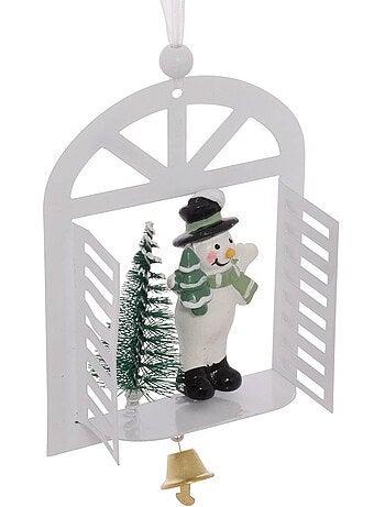 Suspension de sapin fenêtre avec père noël, bonhomme de neige et sapin en métal 14 cm