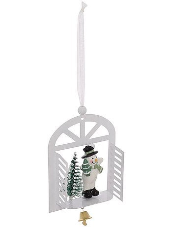 Suspension de sapin fenêtre avec père noël, bonhomme de neige et sapin en métal 14 cm