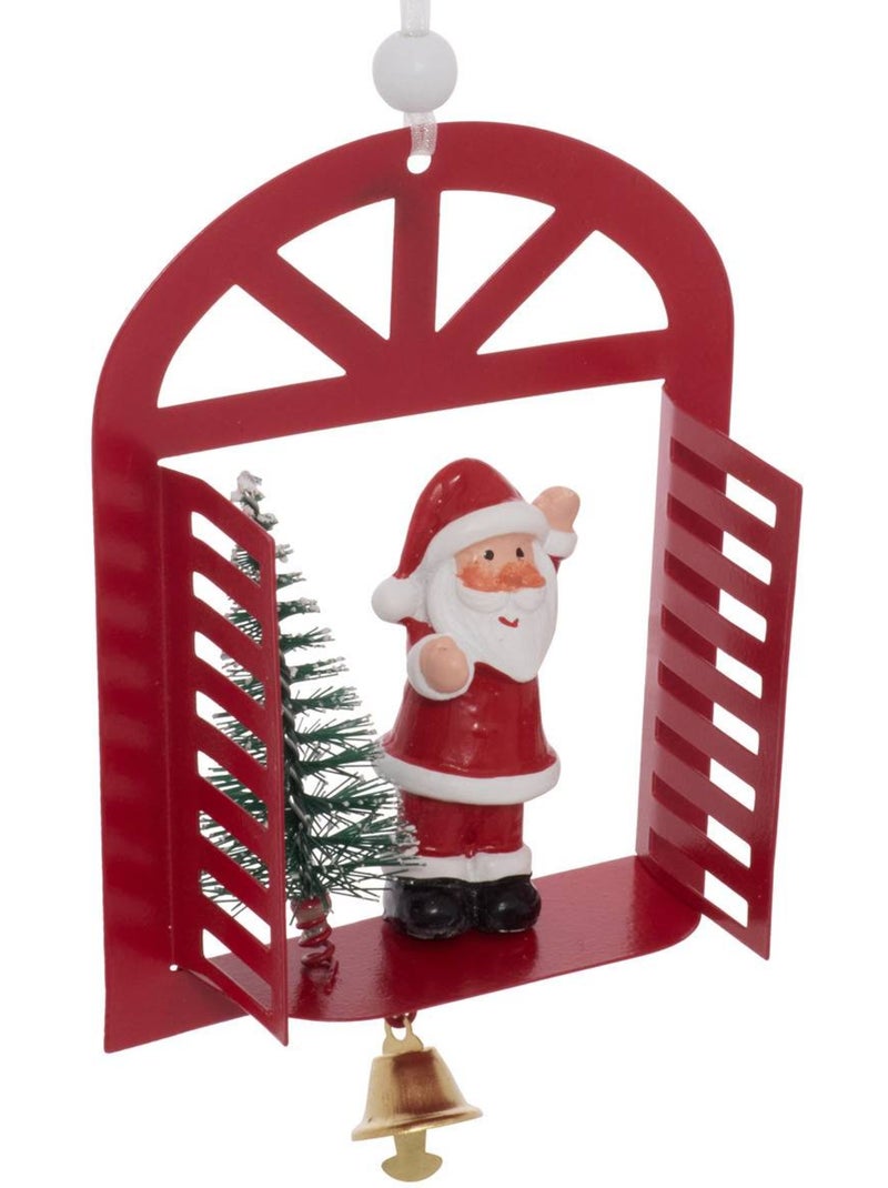 Suspension de sapin fenêtre avec père noël, bonhomme de neige et sapin en métal 14 cm Rouge - Kiabi