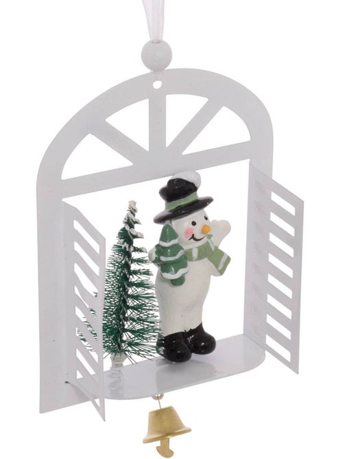 Suspension de sapin fenêtre avec père noël, bonhomme de neige et sapin en métal 14 cm - Kiabi