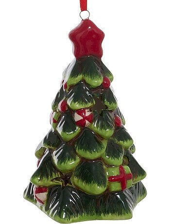 Suspension de sapin lumineuse motif sapin en céramique 10 cm