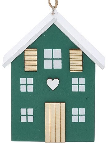Suspension de sapin maison en bois rouge et vert 10 cm