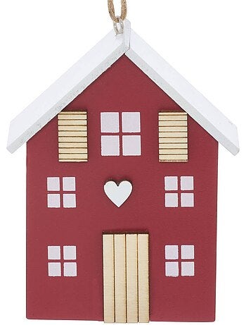Suspension de sapin maison en bois rouge et vert 10 cm