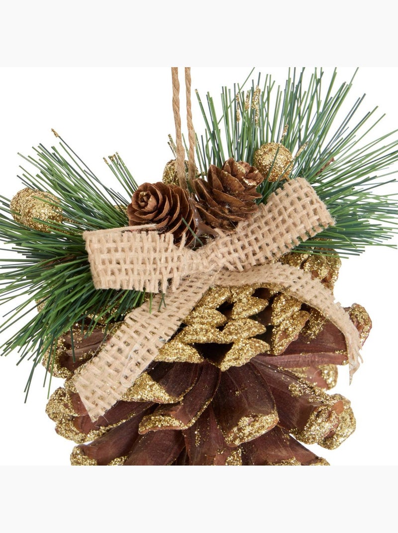 Suspension de sapin pomme de pin et nœud pailleté doré 13 cm Doré - Kiabi