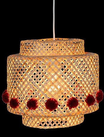 Suspension en bambou diam 28cm avec pompons