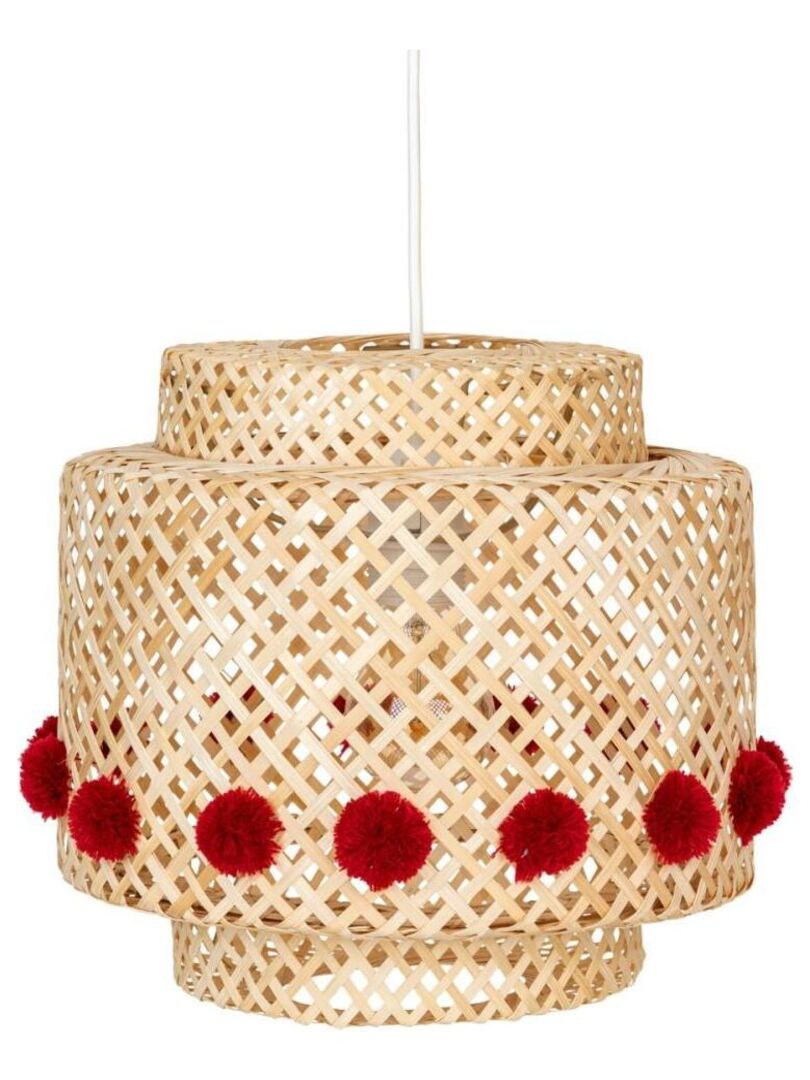 Suspension en bambou diam 28cm avec pompons Beige - Kiabi