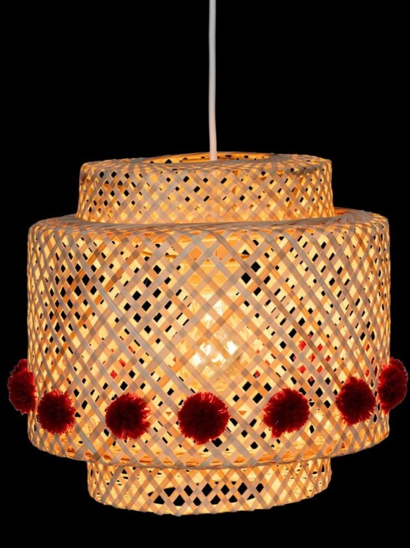 Suspension en bambou diam 28cm avec pompons Beige - Kiabi