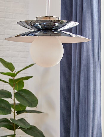 Suspension en métal - Effet chrome avec globe en verre
