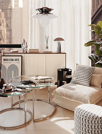 Suspension en métal - Effet chrome avec globe en verre