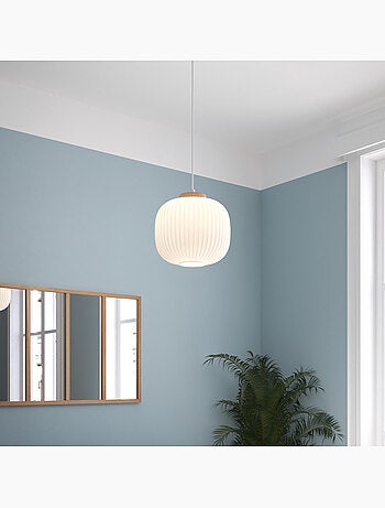 Suspension en verre strié rondelle en bois TRAVIS