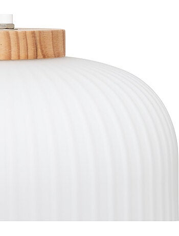 Suspension en verre strié rondelle en bois TRAVIS
