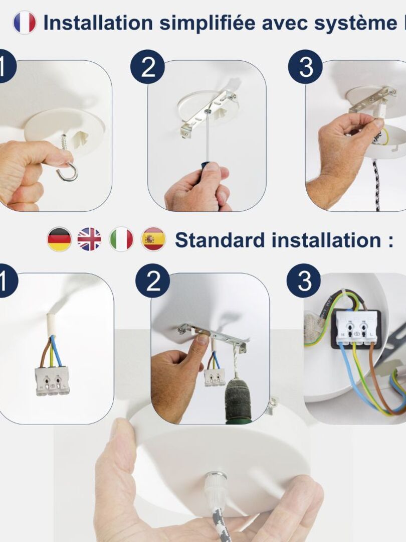 Suspension En Corde De Chanvre - FOLAYA - 30 Cm - E27 - Noir Et Lin