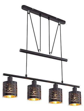 Suspension industrielle 4 lumières en métal et verre TUNO