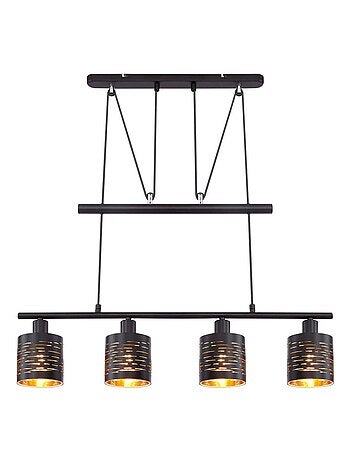 Suspension industrielle 4 lumières en métal et verre TUNO