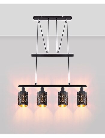 Suspension industrielle 4 lumières en métal et verre TUNO