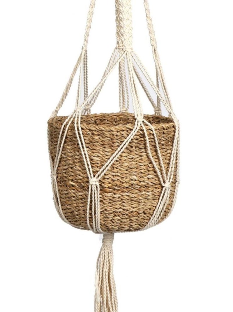 Suspension macramé porte plantes en algue marine 120 cm Beige - Kiabi