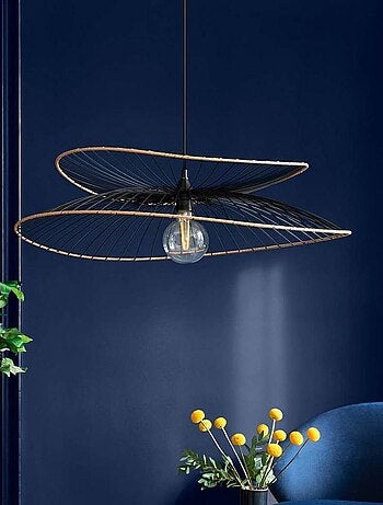 Suspension métal et rotin Alara noir D69.5