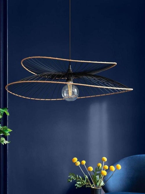 Suspension métal et rotin Alara noir D69.5 - Kiabi