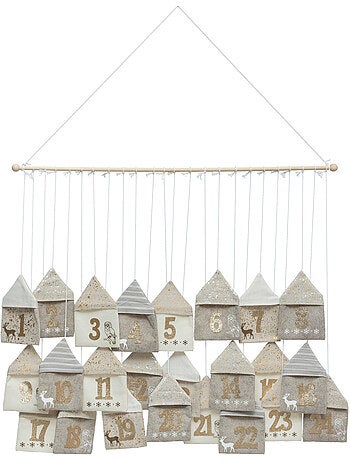 Suspension murale calendrier de l'avent beige l90cm