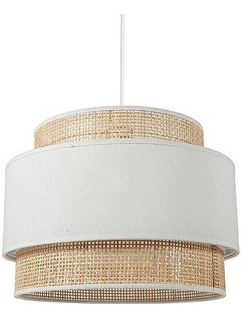 Suspension ronde 3 abat-jours rotin blanc D40